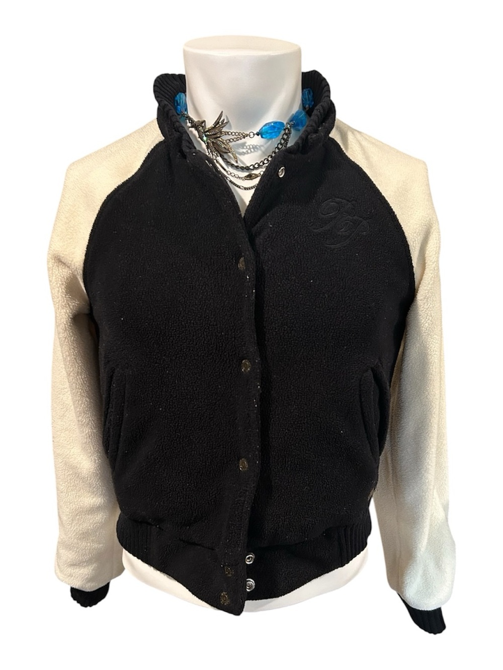 Baby Phat Black and Cream Varsity Jacket